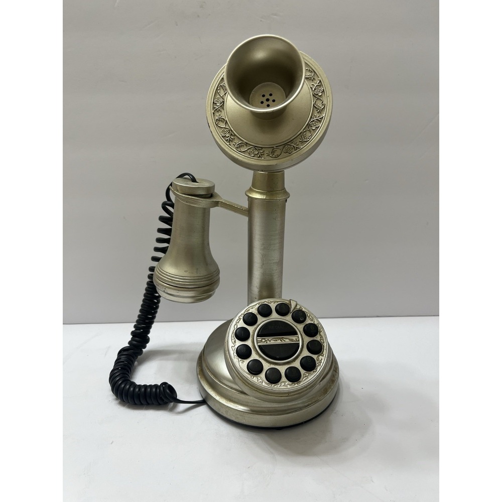 Telephone Vtg Candlestick Style Push Button Phone Line Compatible 11" Vtg Silver